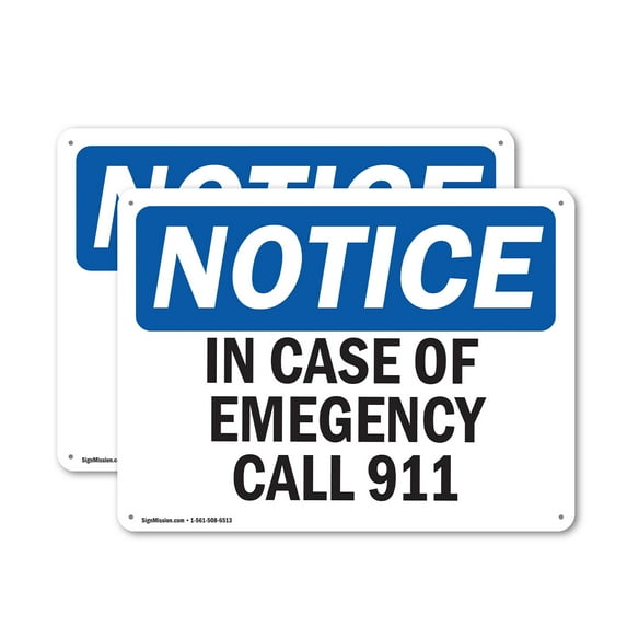 (2 Pack) In Case Of Emergency Call 911 OSHA Notice Sign 24 Inch X 18 Inch Indoor / Outdoor Rust-Free Aluminum Metal Signs for Workplace, Workshop, and Construction Site, Made in the USA