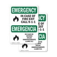 thumbnail image 1 of (2 Pack) In Case Of Fire Exit Call 9-1-1 Bilingual OSHA Emergency Sign 10 Inch X 14 Inch Plastic Sign, Weather Resistant, UV Protected for Workplace, Business, and Construction Site,, 1 of 8