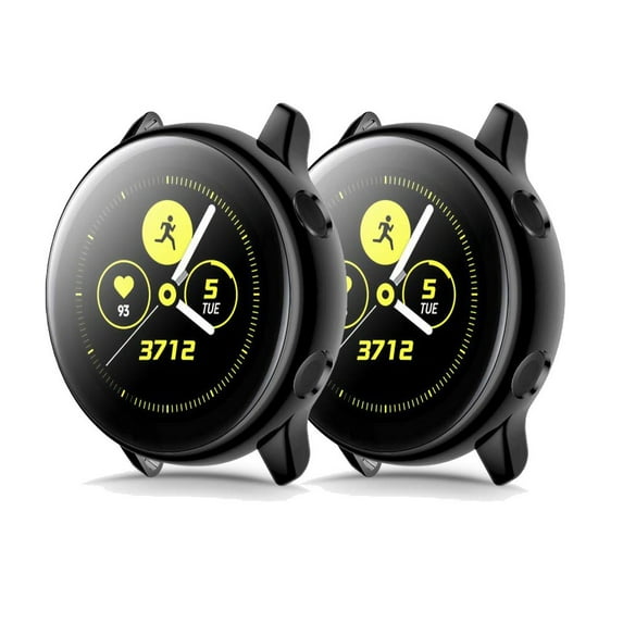 2 Pack Case For Samsung Galaxy watch active 2 40mm 44mm TPU All-Around cover bumper+film Screen Protector -2 Pack-Black