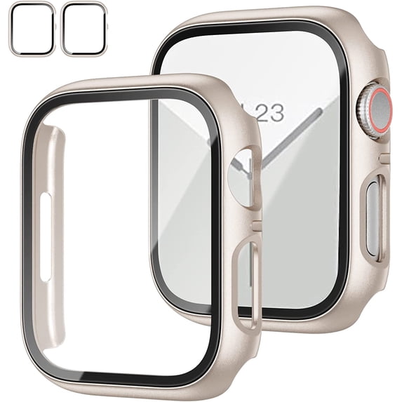 2 Pack Case with Tempered Glass Screen Protector for Apple Watch Series 8 Series 7 41mm, Slim Guard Bumper Full Coverage Hard PC Protective Cover Thin Case for iWatch 41mm Accessories,Starlight