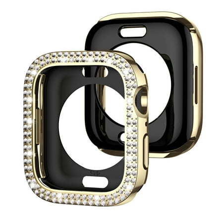 2 Pack Case for iWatch Series 11/10 42mm, Bling Sparkly Diamond Rhinestones Compatible with MagSafe No Screen Protective Heavy Duty Protection for Apple Watch Series 11/10 42mm, Gold+Balck
