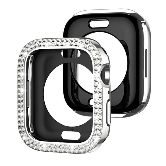 2 Pack Case for iWatch Series 10 46mm, Bling Sparkly Diamond Rhinestones Support Wireless Charging No Screen Protective Heavy Duty Protection for Apple Watch Series 10 46mm, Clear+Balck