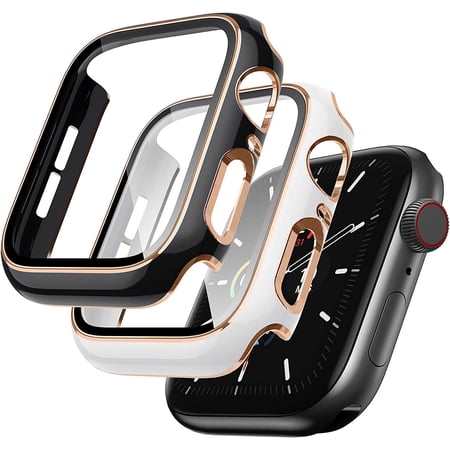 2 Pack Cases Compatible with Apple Watch Case 38mm Series 3/2/1 Built in Tempered Glass Screen Protector Ultra-Thin Bumper Full Coverage iWatch Protective Cover for Women Men (Black/White)
