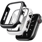2 Pack Cases Compatible with Apple Watch Case 38mm Series 3/2/1 Built in Tempered Glass Screen Protector Ultra-Thin Bumper Full Coverage iWatch Protective Cover for Women Men (Black/White-S)