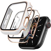 2 Pack Cases Compatible with Apple Watch Case 41mm Series 7 Built in Tempered Glass Screen Protector Ultra-Thin Bumper Full Coverage iWatch Protective Cover for Women Men (White/Clear)