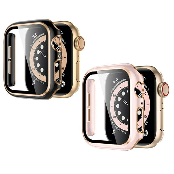 2 Pack Cases Compatible with Apple Watch Case 41mm Series 7 Built in Tempered Glass Screen Protector Ultra-Thin Bumper Full Coverage iWatch Protective Cover for Men Women