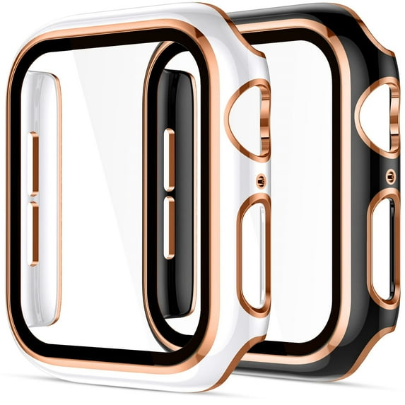 2 Pack Cases Compatible with Apple Watch Case 41mm Series 7 Built in Tempered Glass Screen Protector Ultra-Thin Bumper Full Coverage iWatch Protective Cover for Men Women