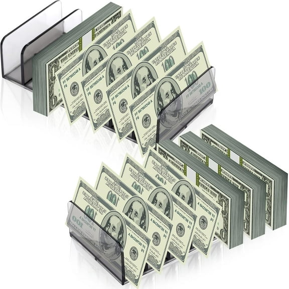 2 Pack Cash Trays Gray Translucent Acrylic 7 Section Divider Acrylic Money Organizer Cash Tray Organizer Cash Holder Money Storage Cash Envelope Card