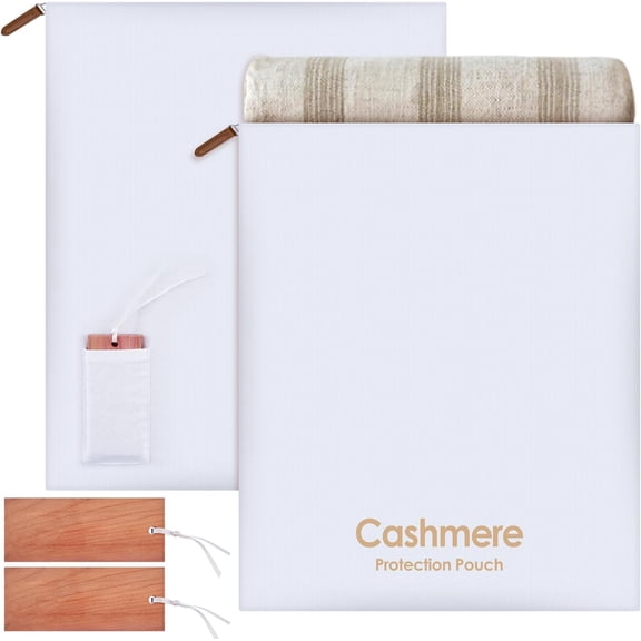 2 Pack Cashmere Storage Bags with 2 Cedar Blocks, Cotton Sweater Garment Storage Pouches with Natural Cedar for Odor Control, Closet Drawer Seasonal Clothing Organizer,17 x 13.5 Inch