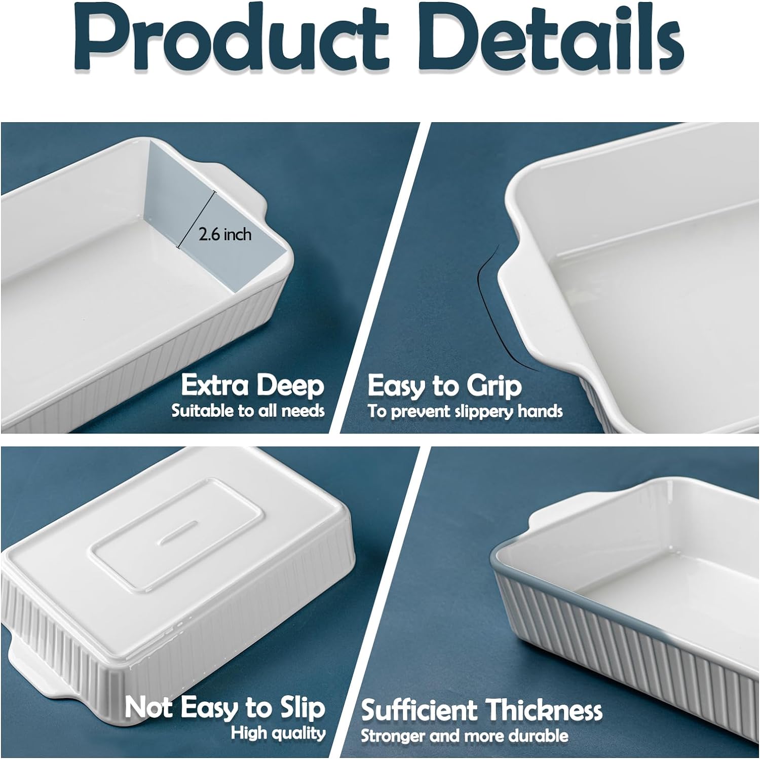 2Pack Casserole Dishes for Oven, Large Baking Dishes 9x13,4.2 Quarts