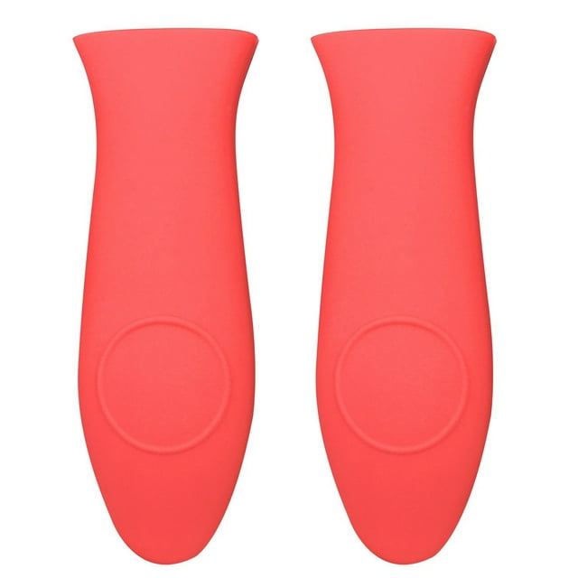 2 Pack Cast Iron Handle Cover Red Silicone Hot Handle Holder for a