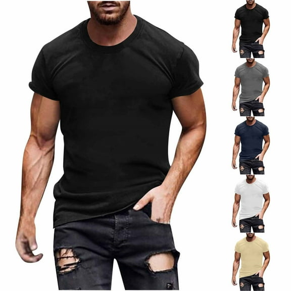 2 Pack Casual T-Shirts for Men Short Sleeve Crewneck Tshirts Shirts Mens Basic Solid Color Pullover Comfort Going-Out Loungewear Tees Tops