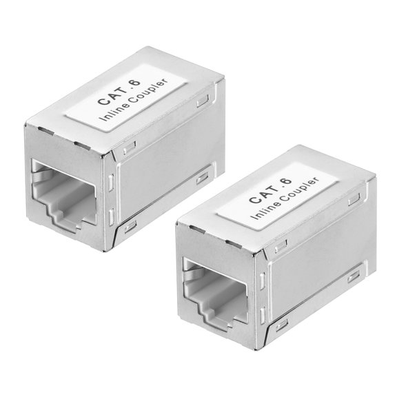 2 Pack Cat 6 Ethernet Coupler, RJ45 Cat6 Shielded Coupler Jacks Female to Female Ethernet Adapter, Silver, 16x18x30mm