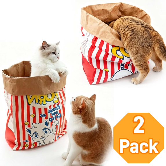 2 Pack Cat Crinkle Bags, 29.5 x 13.8 Inch Durable Kraft Paper Popcorn Crinkle Bag for Cats, Collapsible Large Cat Crinkle Sack Toy, Interactive Hide and Seek Tunnel Bag