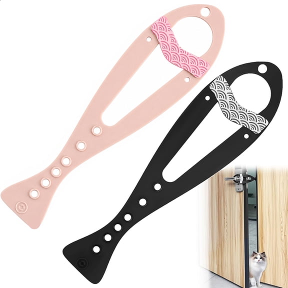 2-Pack Cat Door Latch with Stabilizer, 7 Sizes Adjustable, Door Prop for Pets, Keep Dogs Out Let Cat In, No Damage, Easy to Install (Pink+Black)