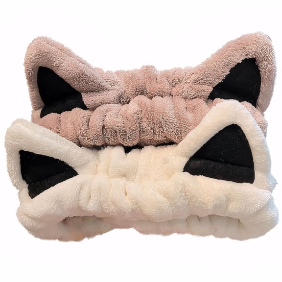2 Pack Cat Ear Plush Hair Bands, Soft Stretchy Headbands for Washing Face, Makeup and Sports