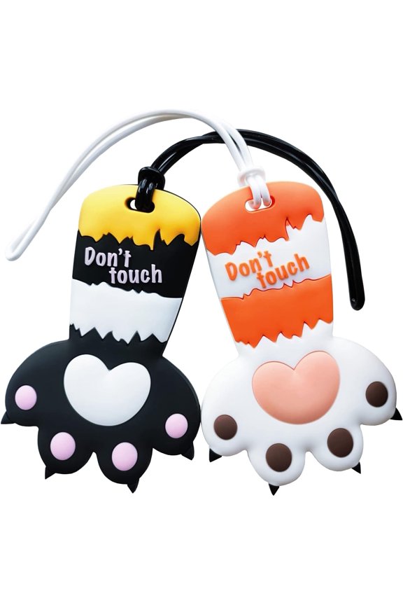 2-Pack Cat Paw Luggage Tags  Cute Silicone Suitcase & Backpack Tags for Women and Kids, Unique Travel Identifier Labels (Black & White)