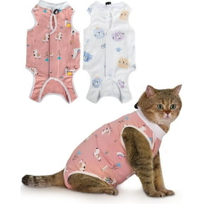 ZeenArt 2 Pack Cat Recovery Suit, Breathable Cat Onesie for Cats after Surgery Female, Anti-Licking, M