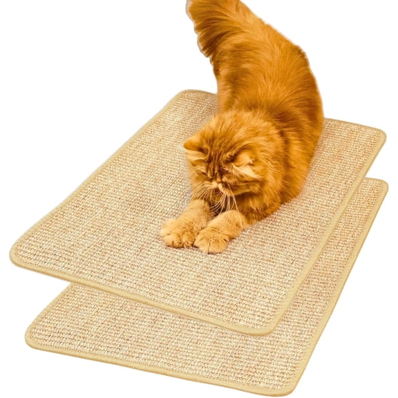 2 Pack Cat Scratcher Mat, Sisal, Jute Border, Sofa Protector, 23.6x15.7in | , Anti-Slip Latex Base, Floor Protector, Wall Mountable, Indoor & Outdoor, Beige
