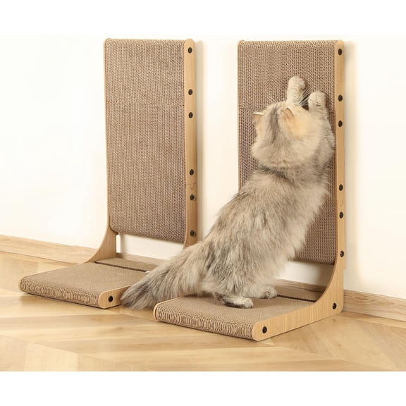 2-Pack Cat Scratching Board, 25.6'' Tall Cardboard L Shape Vertical Cat Scratchers for Indoor Cats, Cat Scratching Post for Wall and Couch, Large