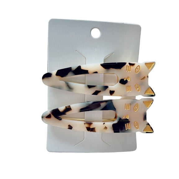 2 Pack Cat Shape Acrylic Hair Clips Cute Animal Hair Barrettes Leopard Tortoise Shell Hairpins for Women Girls Daily Party Hair Accessories(2.87×0.9 In)