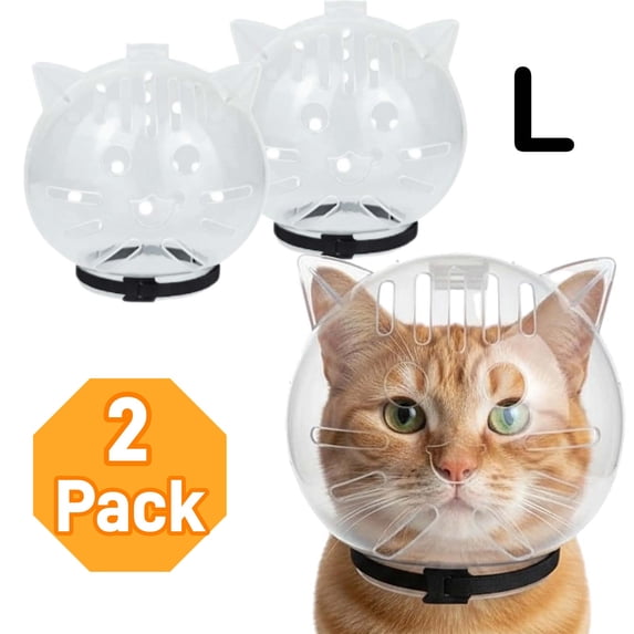 2 Pack Cat Transparent Muzzle with Breathable Hood, Adjustable Cat Helmet for Grooming, Anti-Bite Bubble Muzzle for Aggressive Kittens, Anti-Lick, Nail Trimming _ L _ 2pc