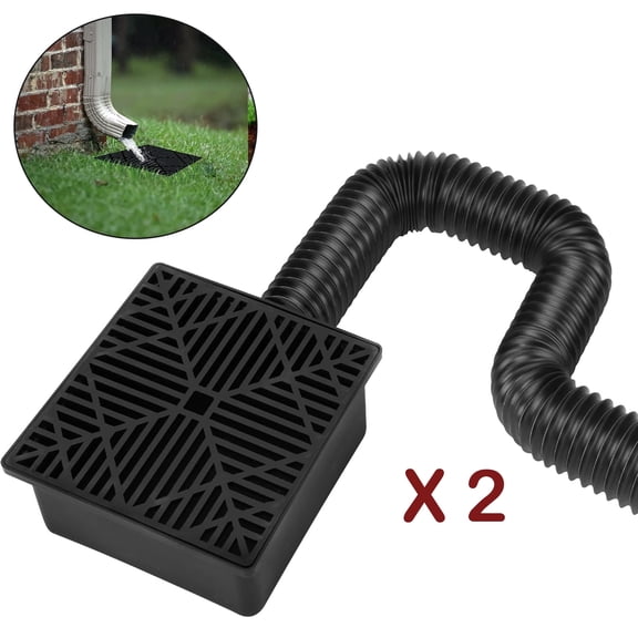 2 Pack Catch Basin Downspout Extensions,Gutter Downspout Extensions No Dig French Drain Downspout Diverter, Flexible Gutter with Leak-Proof Splash Block Kit, Extendable from 16" to 60",Black
