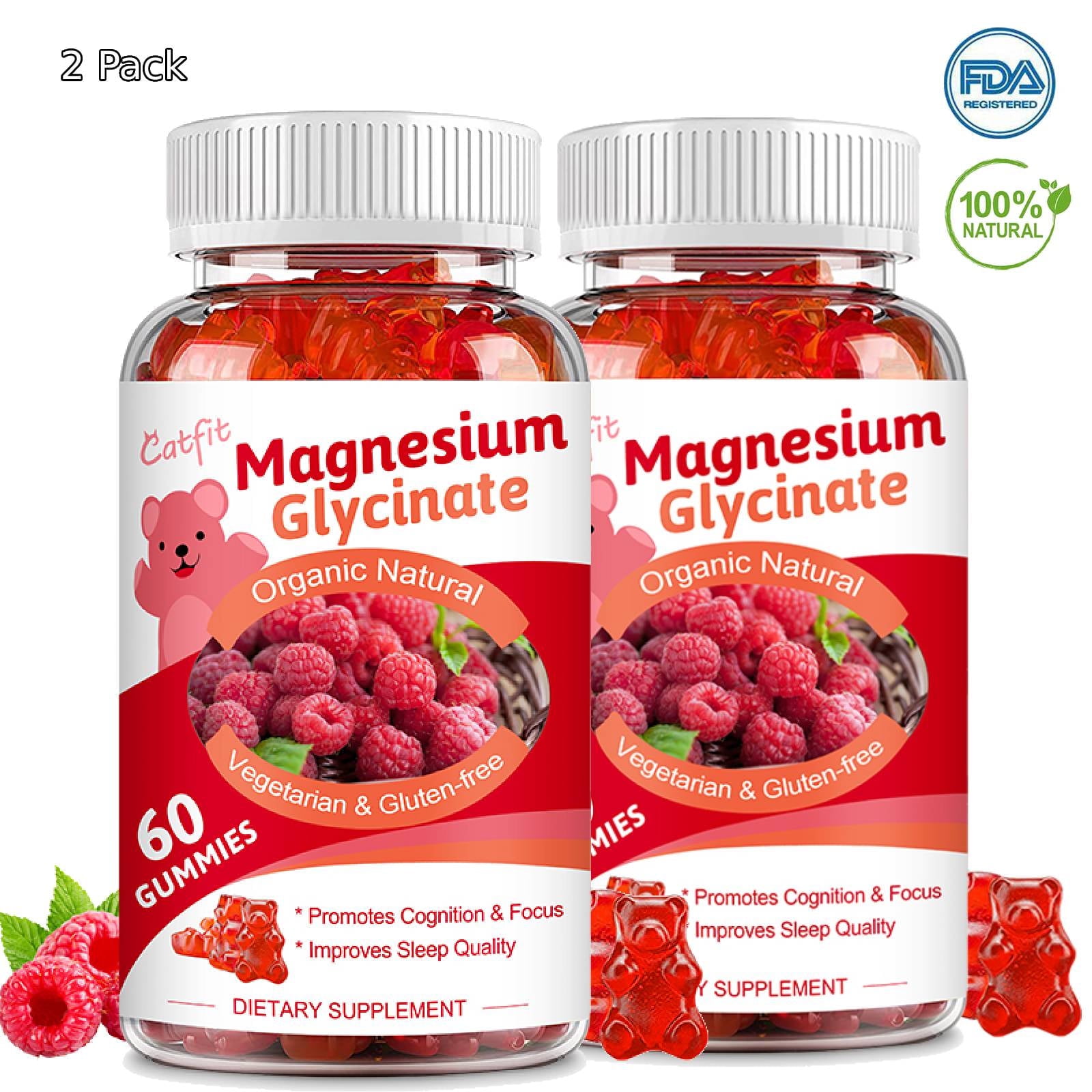 (2 Pack)Catfit Magnesium Glycinate Gummies - 500mg Magnesium Supplement, for Mood,Sleep,Immune