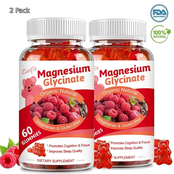 (2 Pack)Catfit Magnesium Glycinate Gummies - 500mg Magnesium Supplement, for Mood,Sleep,Immune