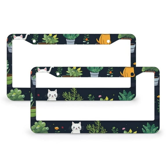 2 Pack Cats Potted In Pots License Plate Frames Cat Mom Customized Decor Car Tag Quality Aluminum Metal 2 Round Holes for Girl Women Men Vehicles