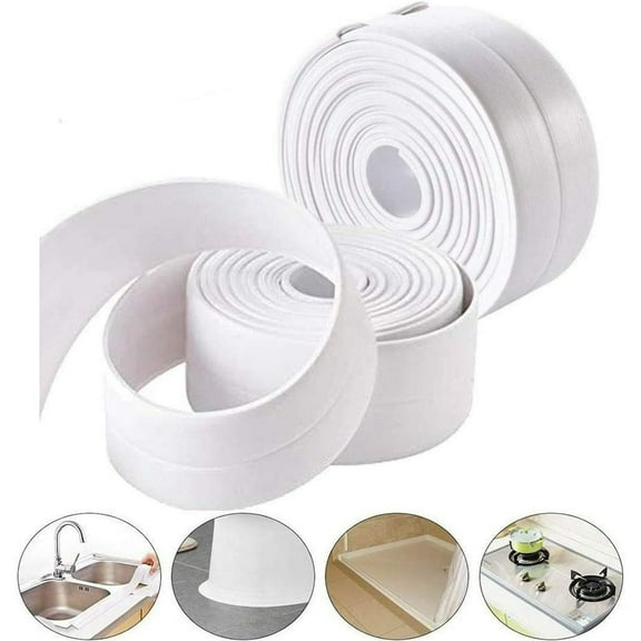 2 Pack Caulk Strip,PVC Self Adhesive Tape Sealing Tape Strip Waterproof Wall Sealant Caulking Roll for Bathtub Bathroom Shower Toilet Kitchen and Wall Sealing (320*3.8CM,White)