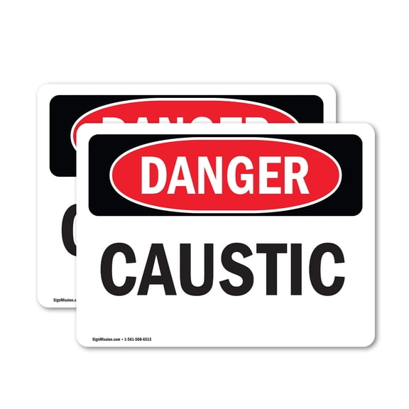 (2 Pack) Caustic OSHA Danger Sign 5 Inch X 3.5 Inch Vinyl Label Decal Sticker Weather Resistant, UV Protected for Workplace, Business, and Construction Site, Made in the USA