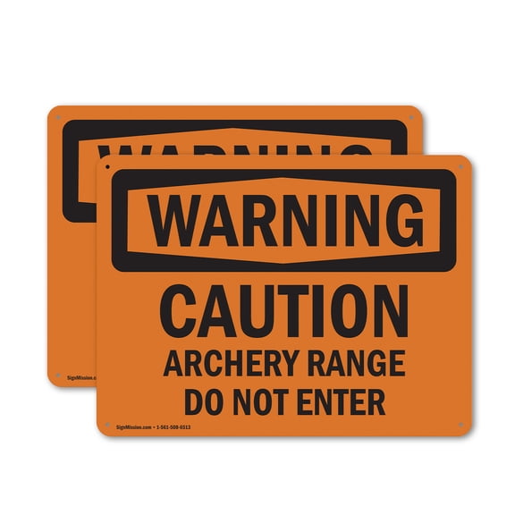(2 Pack) Caution Archery Range Do Not Enter OSHA Warning Sign 14 Inch X 10 Inch Plastic Sign, Weather Resistant, UV Protected for Workplace, Business, and Construction Site, Made in the