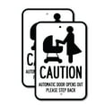 thumbnail image 1 of (2 Pack) Caution - Automatic Door Opens Out Please Step Back with Graphic | 12" X 18" Heavy-Gauge Aluminum Sign | Rust Free Aluminum, Weather Resistant, Waterproof, Fade Resistant, 2, 1 of 4