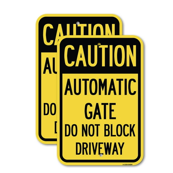 (2 Pack) Caution Automatic Gate Do Not Block Driveway | 18" X 24" Heavy-Gauge Aluminum Sign | Rust Free Aluminum, Weather Resistant, Waterproof, Fade Resistant, 2 Pre-drilled Holes