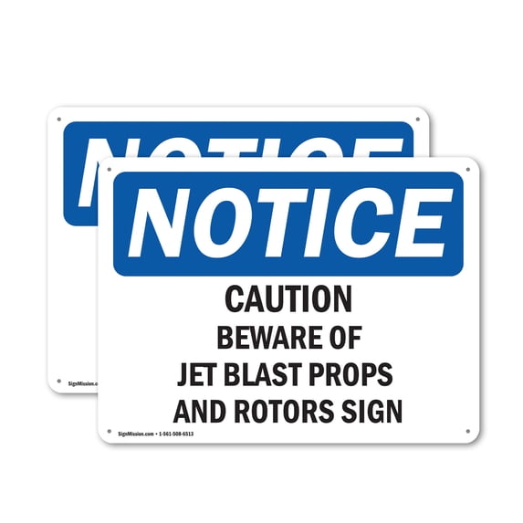 (2 Pack) Caution Beware Of Jet Blast Props And Rotors OSHA Notice Sign 14 Inch X 10 Inch Indoor / Outdoor Rust-Free Aluminum Metal Signs for Workplace, Workshop, and Construction Site,