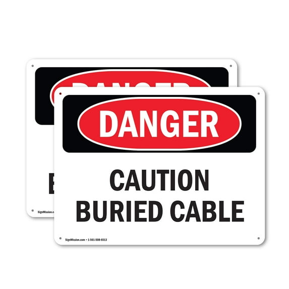 (2 Pack) Caution Buried Cable OSHA Danger Sign 18 Inch X 12 Inch Indoor / Outdoor Rust-Free Aluminum Metal Signs for Workplace, Workshop, and Construction Site, Made in the USA