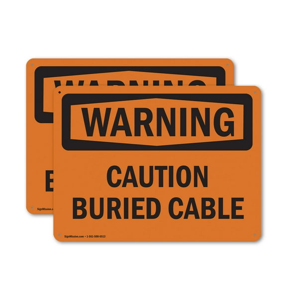 (2 Pack) Caution Buried Cable OSHA Warning Sign 24 Inch X 18 Inch Plastic Sign, Weather Resistant, UV Protected for Workplace, Business, and Construction Site, Made in the USA