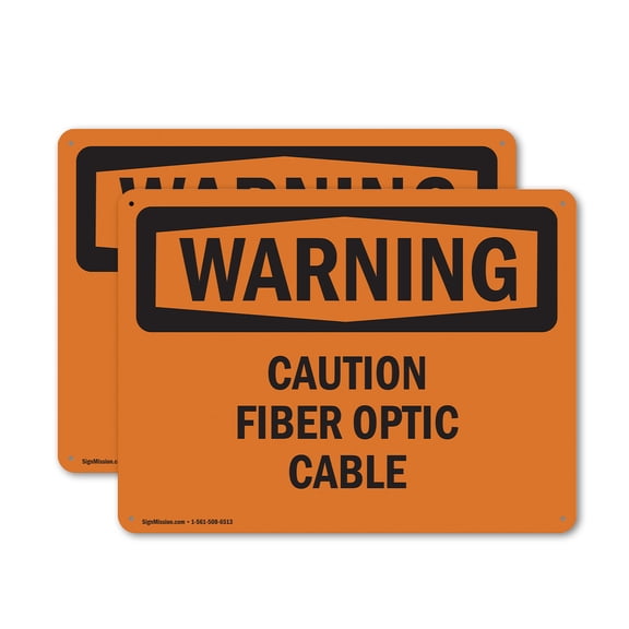 (2 Pack) Caution Fiber Optic Cable OSHA Warning Sign 14 Inch X 10 Inch Plastic Sign, Weather Resistant, UV Protected for Workplace, Business, and Construction Site, Made in the USA
