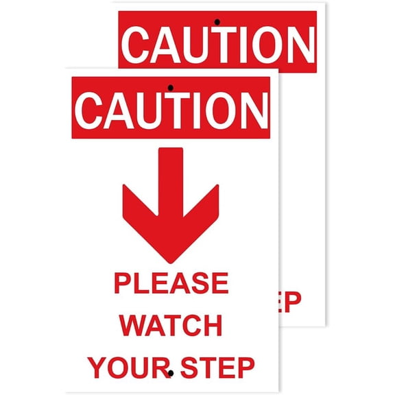 2 Pack Caution Please Watch Your Step Sign - Caution Warning Signs for Outside, Home and Business, Rust Free -Waterproof and Easy to Install 8"x12"