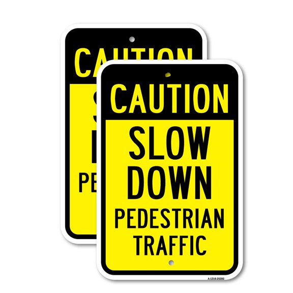 (2 Pack) Caution Slow Down Pedestrian Traffic | 18" X 24" Heavy-Gauge Aluminum Sign | Rust Free Aluminum, Weather Resistant, Waterproof, Fade Resistant, 2 Pre-drilled Holes