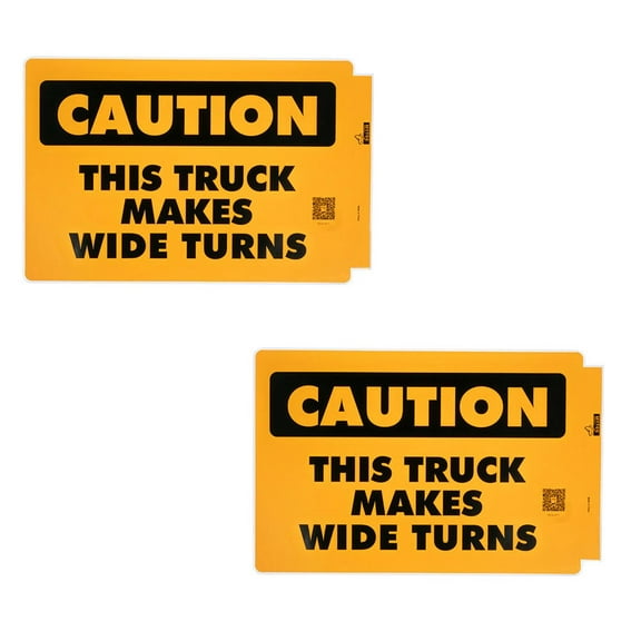 2 Pack Caution This Truck Makes Wide Turns Decal Sign - 11-3/4"x17-1/4" High Visibility UV Resistant Self-Adhesive Vinyl Vehicle Sticker, Trailer Label