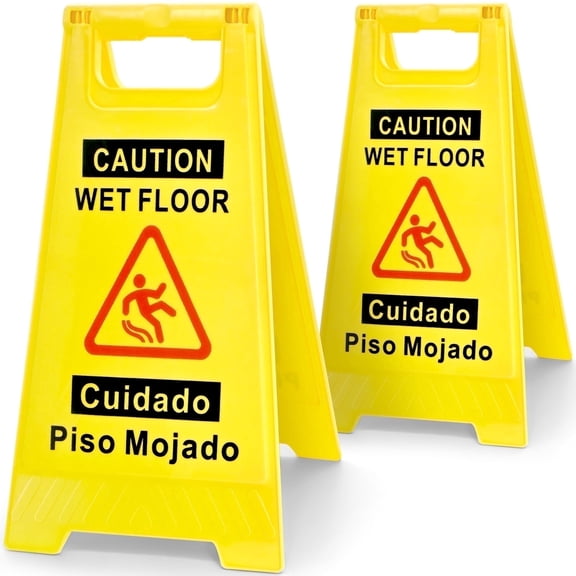2 Pack Caution Wet Floor Sign, 17.5" Height, 2lb Weight, Bright Yellow, Foldable Compliant Safety Signs for Restaurant, Bathroom, Office