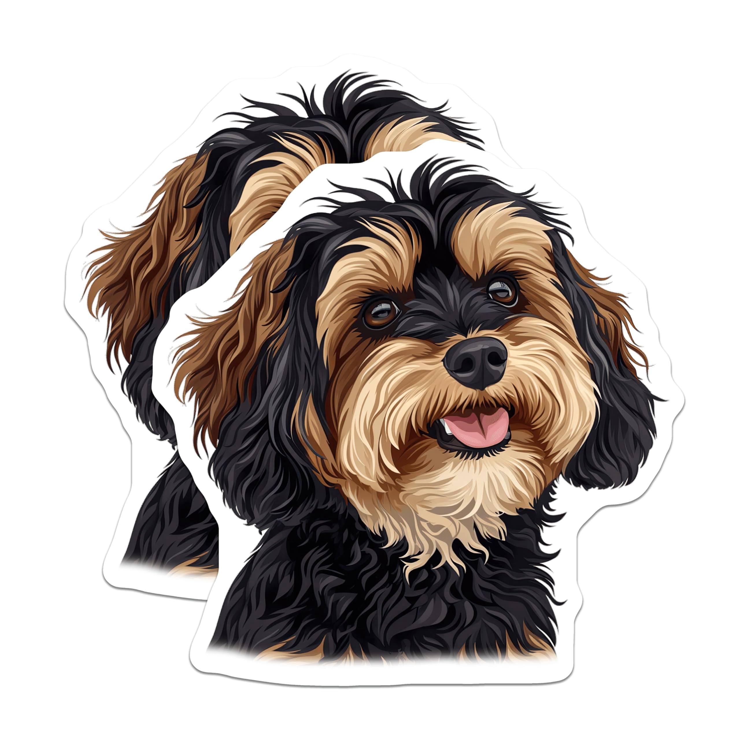 (2 Pack) Cavapoo Dog Stickers - Black Tan Fur Baby - Doodle Puppy Decal ...