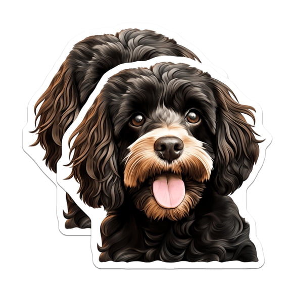 (2 Pack) Cavapoo Stickers - Cockapoo Dog Lover - Happy Puppy Doodle Pet Decals - 5" On Longest Side - Sticks to Smooth Flat Surfaces - Made in USA - BMCS30100