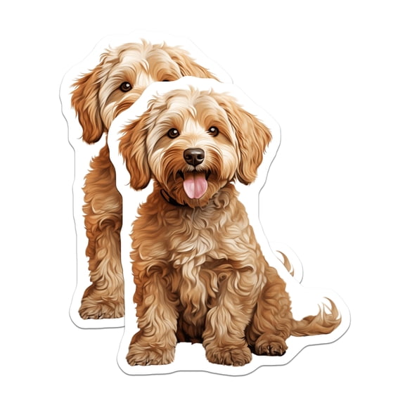 (2 Pack) Cavapoo Stickers - Goldendoodle Puppy Dog Lover Decals - Fluffy Doodle Puppy Cute Animal Sticker Pack - 5" On Longest Side - Sticks to Smooth Flat Surfaces - Made in USA - BMCS27814