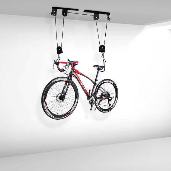 2 Pack Ceiling Mount Bike Hoist 4.7 x 2.5 x 1.5'' Bike Hangers Pulley System 132 Lbs Heavy Duty Bike Hoist for Garage Ceiling Bike Hangers Garage Storage Lift for Lift Most Bicycles