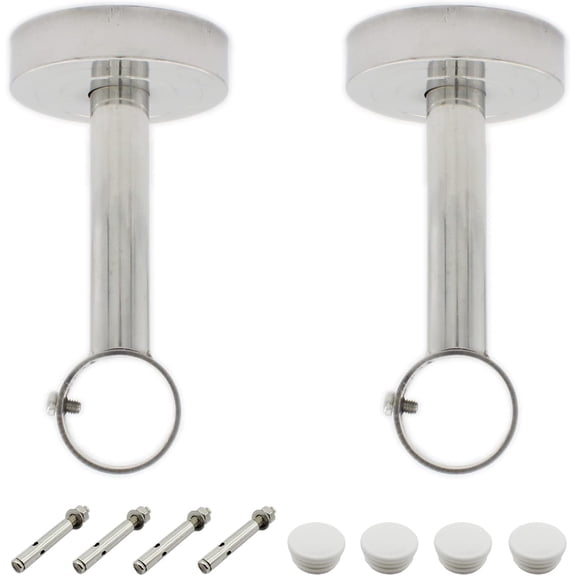 2 Pack Ceiling Mount Bracket, Stainless Steel Wardrobe Pipe Bracket Rod Holder Ceiling Holder, General Shower Curtain Closet Wardrobe Rod Lever Support Pipe Flange Socket (D*H)33*150mm/1.3*6''