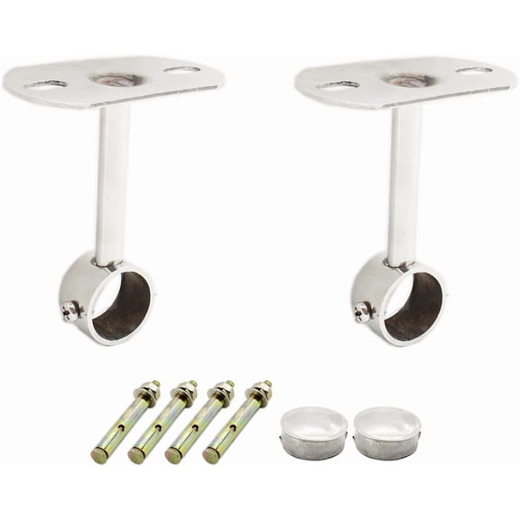 2 Pack Ceiling Mount Bracket, Stainless Steel Wardrobe Pipe Bracket Rod Holder Holder, Shower Curtain Closet Lever Support Flange Socket 25x150mm/1x6''