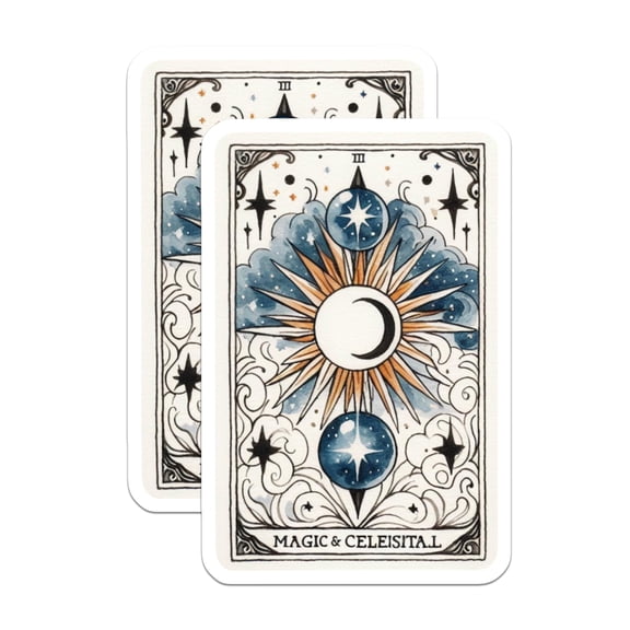 (2 Pack) Celestial Magic Stickers - Tarot Card Sticker - Witchy Stickers - Celestial Art - 5" On Longest Side - Sticks to Smooth Flat Surfaces - Made in USA - BMCS15520